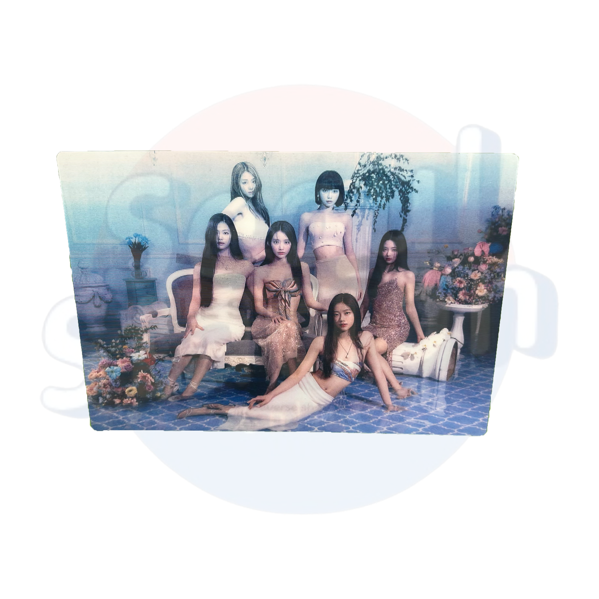 LE SSERAFIM - FEARLESS - WEVERSE Lenticular Post Card Sitting on chairs